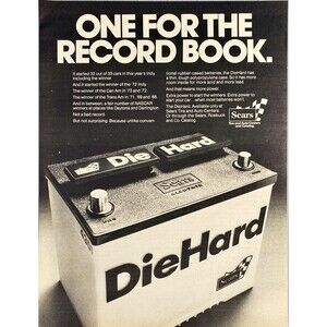 Die Hard Battery "Available at Sears Auto Centers" Vintage Print Ad 1975